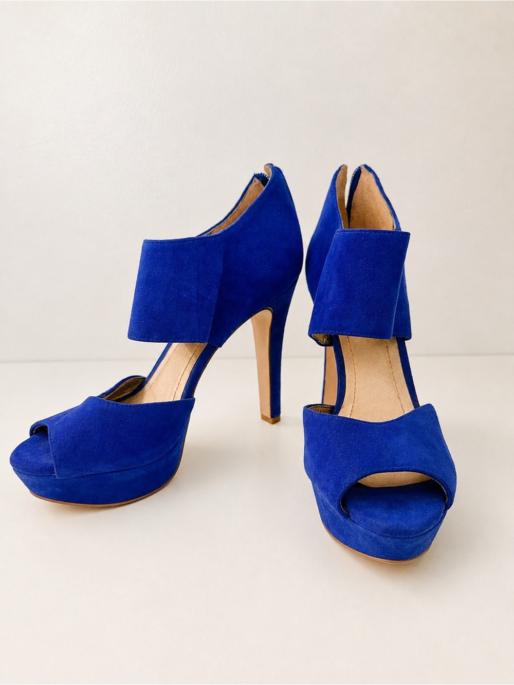 BCBGeneration Cobalt Blue Suede Open-Toe Platform Heels
